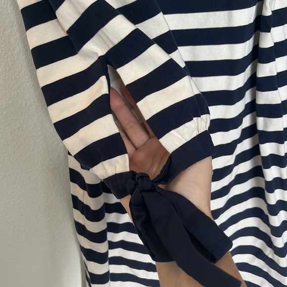J.Crew Off Shoulder Nautical Stripe Dress | Bow Sleeve | 100% Cotton Size Large - Picture 4 of 7